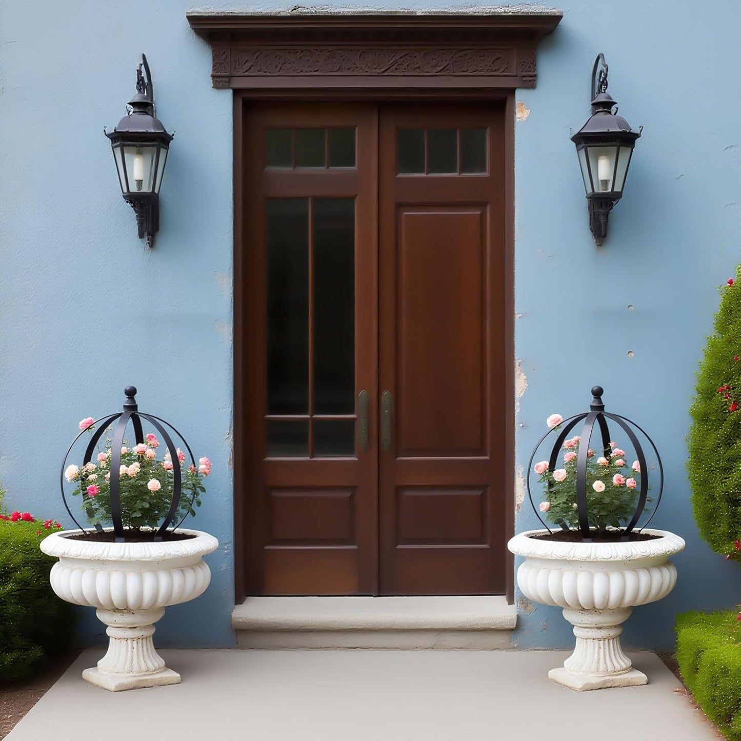 2-Piece Metal Garden Trellis Obelisk for Climbing Plants – 12.6 x 17.5 Inches - Stylish Topiary Frame for Outdoor Roses and Potted Plants – Durable Powder Coated Finish