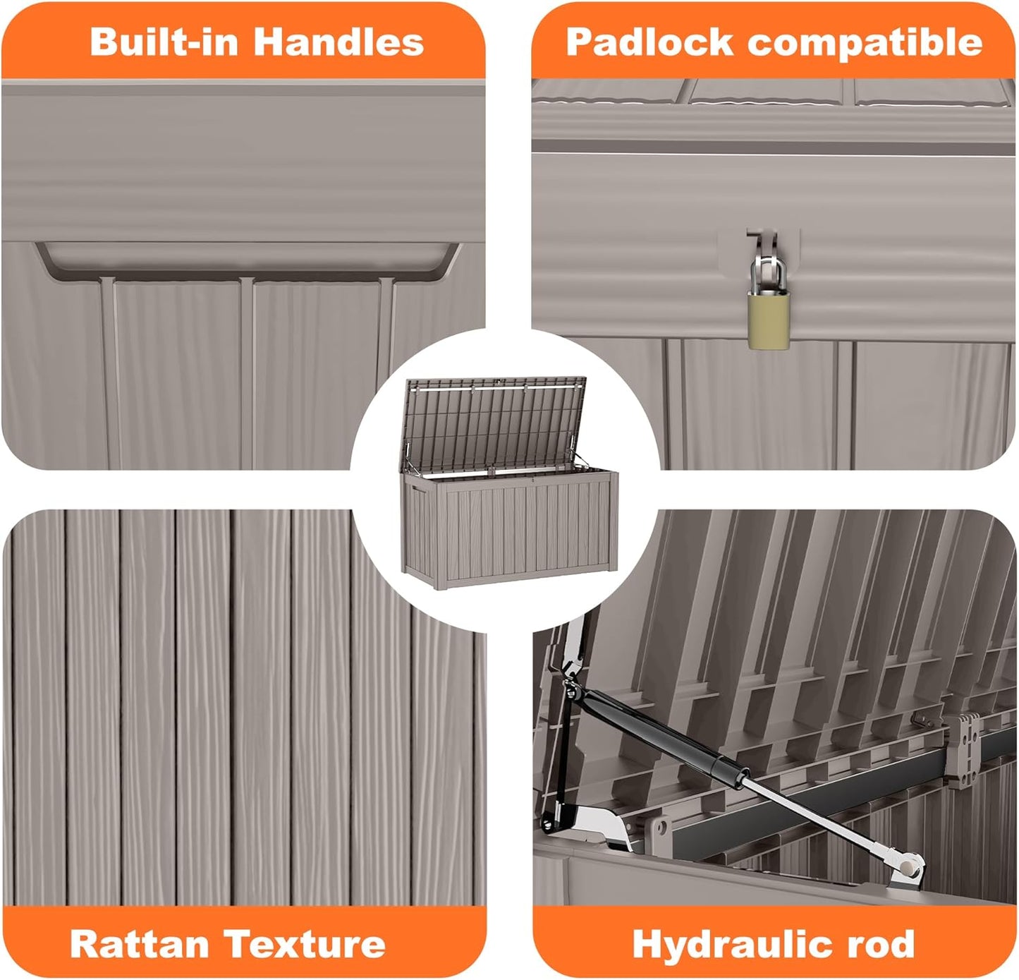 150 Gallon Resin Deck Box, Lockable Patio Outdoor Storage Box for Furniture, Garden Tools and Tools Storage, Waterproof Outside Storage Boxes - Grey