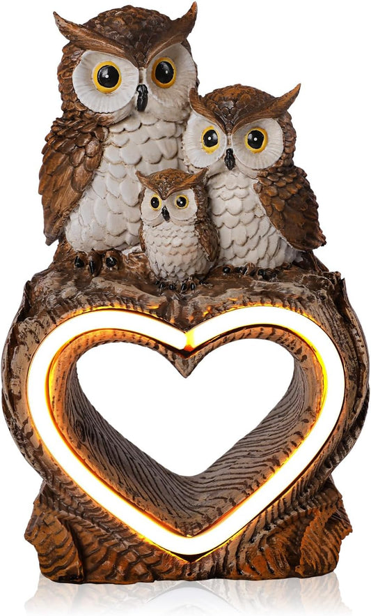 Solar Garden Decor Statues 7" Resin Solar Owl Waterproof Garden Owl Decor for Outside Yard Patio Porch Decoration Gift for Mom Grandma