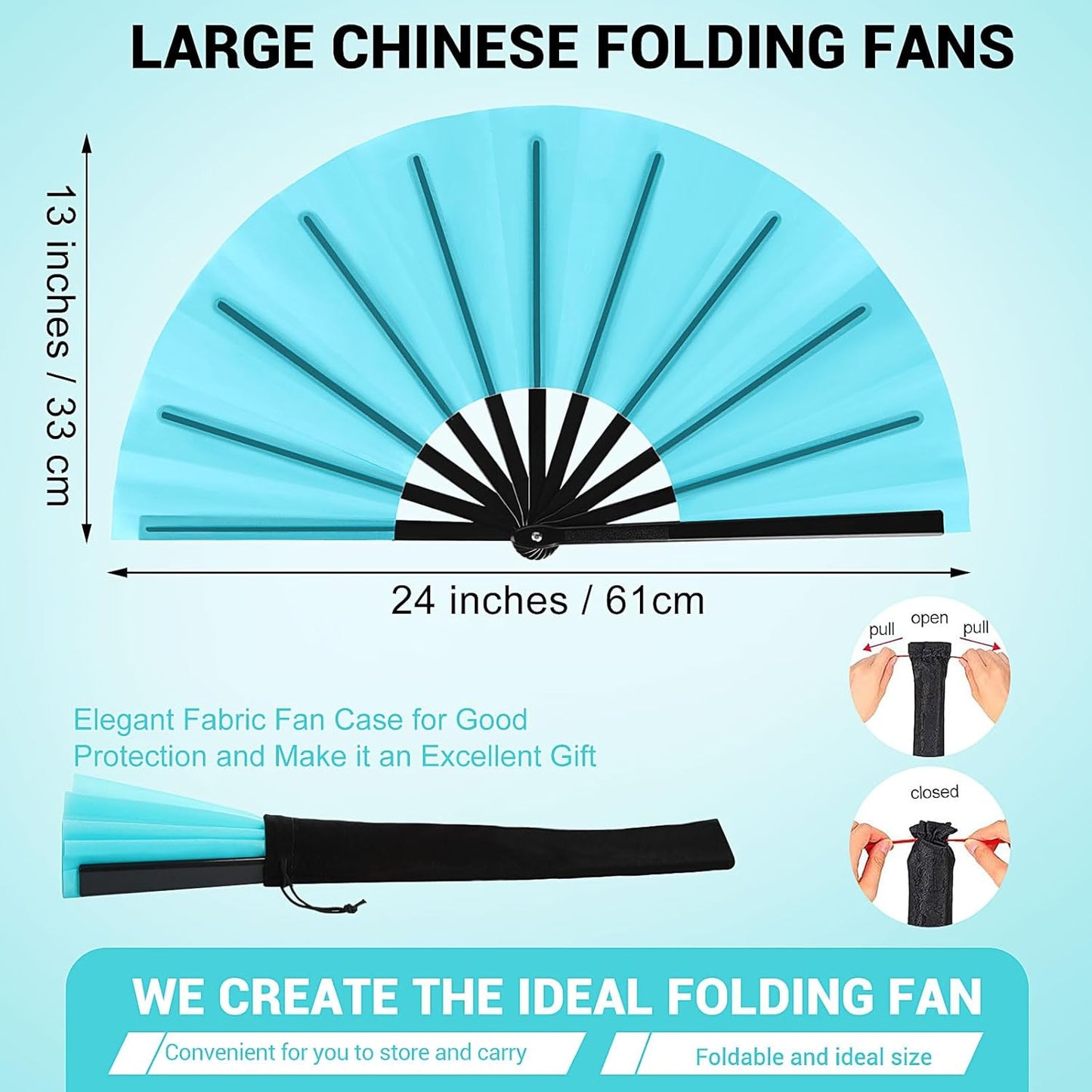 Blulu 4 Pcs 13 Inch Large Folding Hand Fans for Line Dancing Big Clapping Popping Raves Fans Bulk for Dancing Boots on The Ground Festival Party Decoration(Classic Style, Candy Color)