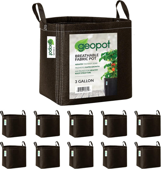 3 Gallon Fabric Grow Bags with Handles for Vegetables, Houseplants, Herbs & Flowers | 10-Pack | Fabric Pots for Outdoors and Indoors, Aerated Fabric Grow Bags