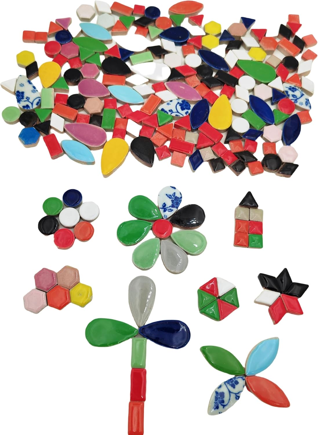 500g/1.1lb Random Color Irregular Ceramics Mosaic Tiles,DIY Making Creative Ceramic Mosaic Tiles for DIY Craft Plates Flowerpots Vases Cups Mosaic Making Supplies (9 Shape Mix Color)