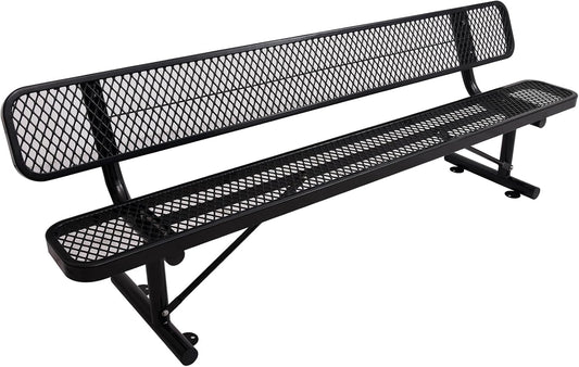 8Ft Heavy Duty Park Bench with Back Portable Frame, Outdoor Steel Bench with Backrest, Expanded Metal Mesh Bench for Lawn, Park, Deck, Garden, Patio, Porch, Black