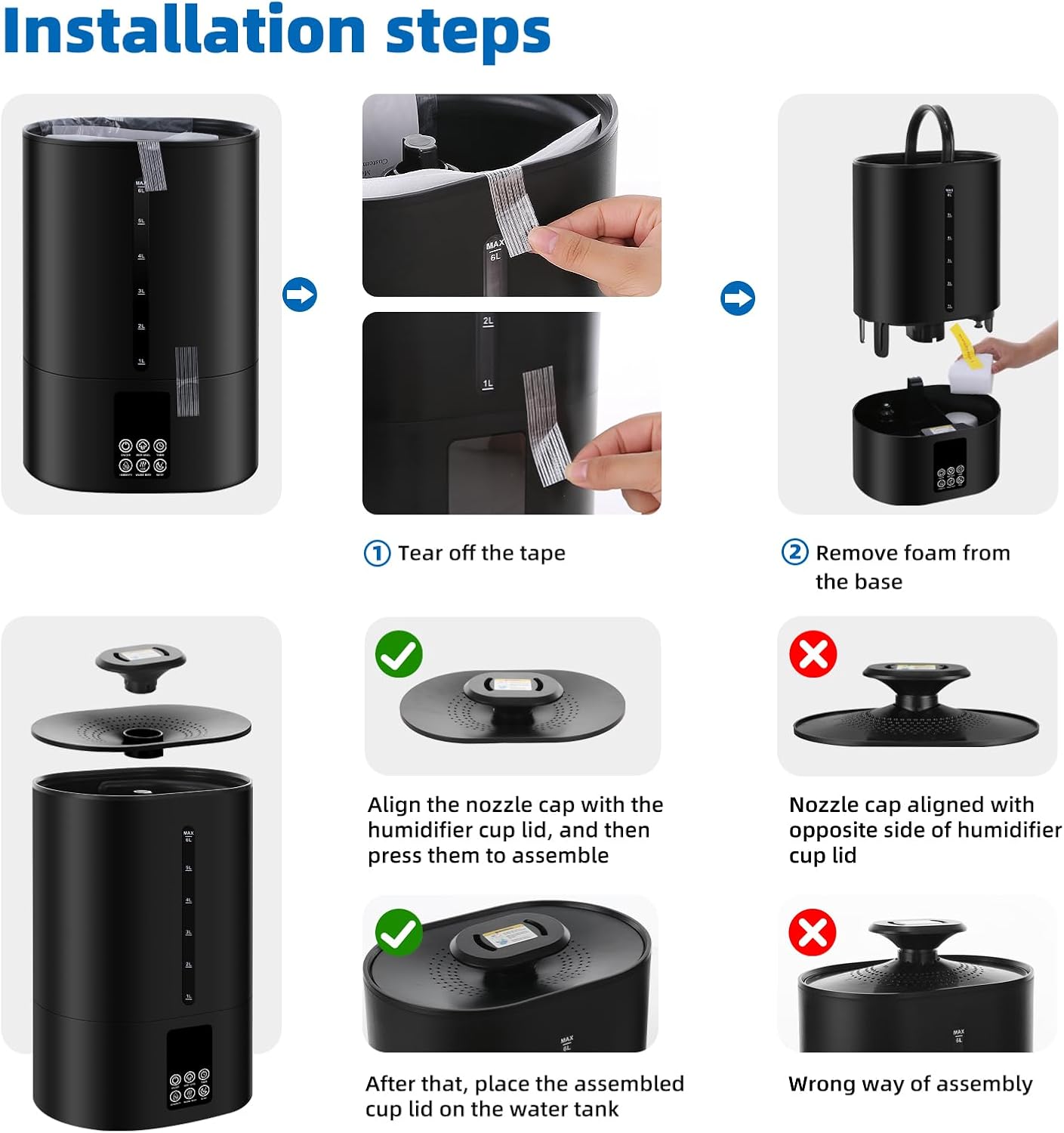 6L Humidifiers for Bedroom Large Room Home, Cool and Warm Humidifier for Plants Mist Top Fill Desk Humidifier Essential Oil Diffuser, Quiet Humidifiers with Adjustable Mist,360°Nozzle-Midnight Black