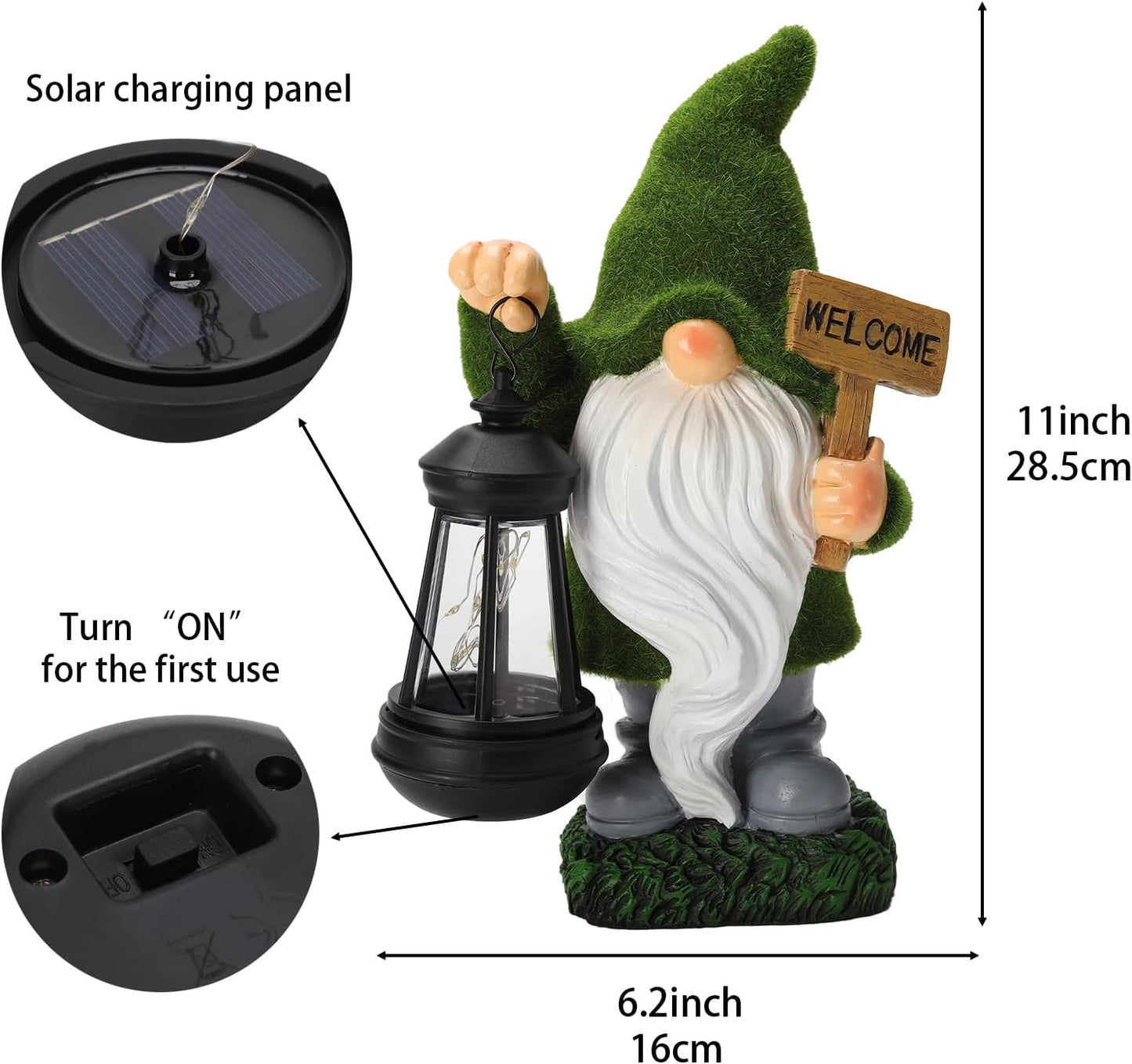 Garden Gnome Statue Solar Light Outdoor Decorations Figurine Welcome Sign with Lantern Sculpture Garden Decor Lawn Patio Yard Porch Outside Housewarming Gifts for Women Mother's Day Grandma