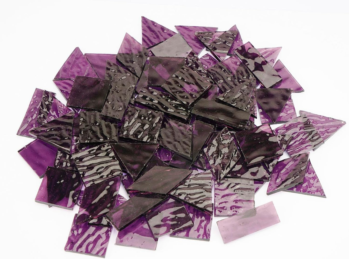 200G Oversize Transparent Glass Mosaic Tiles for Crafts, 4 Shapes Textured Cathedral Stained Glass Mosaic Pieces for Mosaic Art Decor, Violet Purple