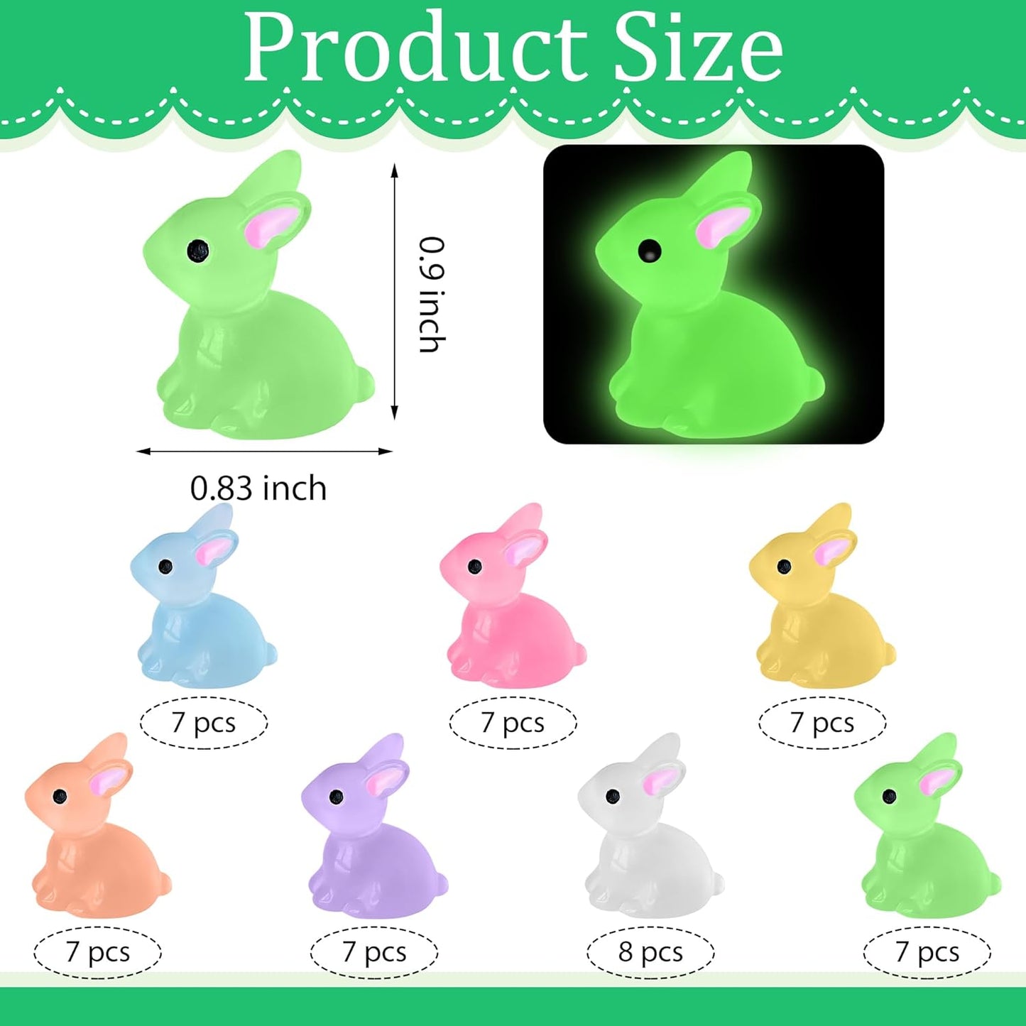 50 PCS Luminous Mini Resin Bunny Tiny Plastic Rabbits Glow in the Dark Miniature Bunnies Figurines for Easter Egg Fillers Fairy Garden Miniature Moss Landscape Decoration (7 Colors Tiny Bunny)