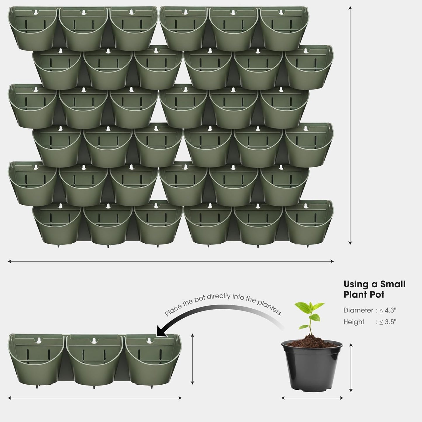 Worth Garden Upgraded 12 Sets (36-Pocket) Self Watering Stackable Vertical Planters - Wall Mounted Plastic Plant Grow Pots fr Strawberries Flowers Herbs - Indoor Outdoor Green Wall Decoration (Green)