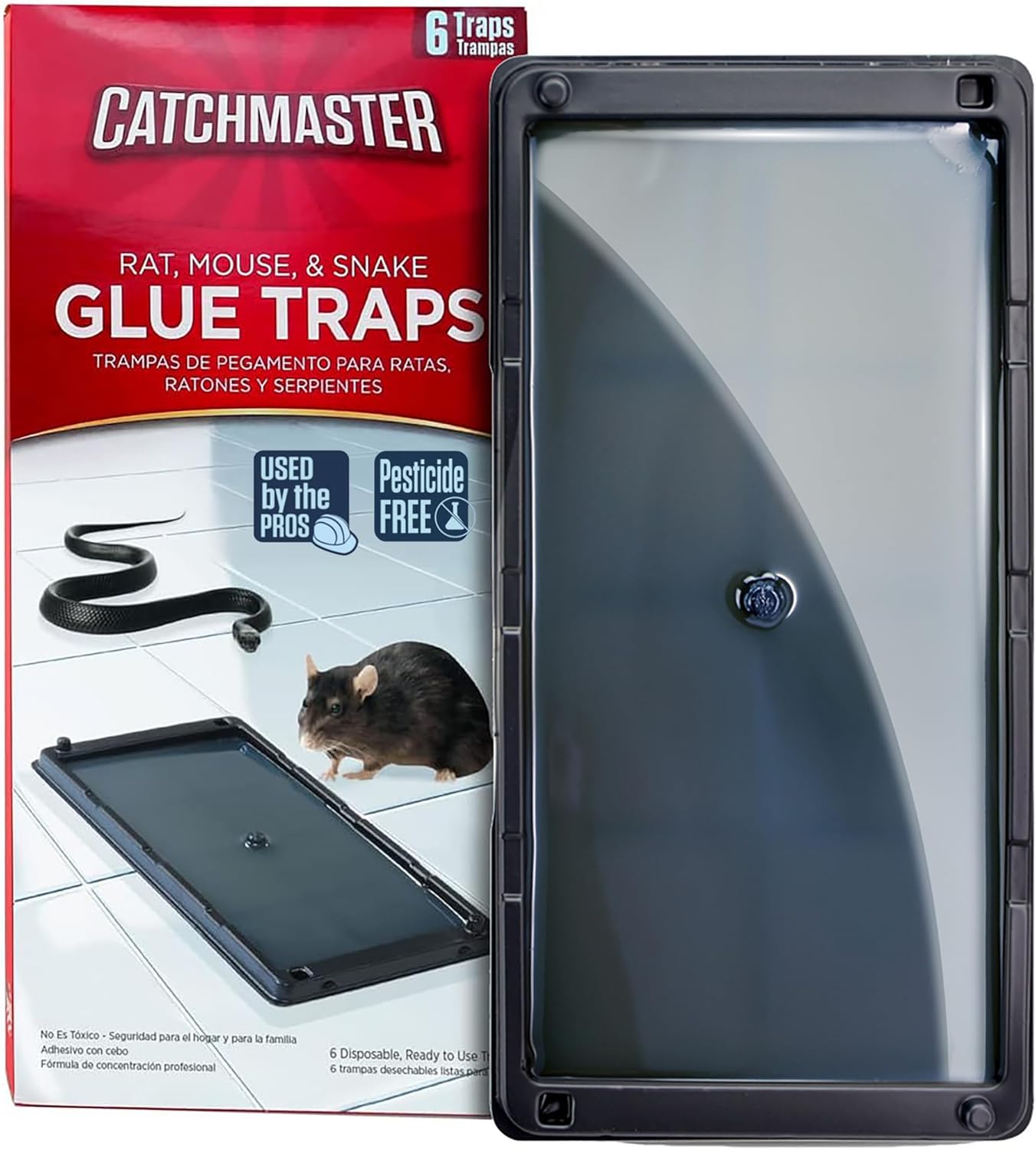 Catchmaster Rat, Snake and Mouse Traps 6Pk, Large Bulk Glue Rat Traps for Home, Adhesive Plastic Tray for Inside House, Snake, Mice, & Spider Catcher, Pest Control for House & Garage