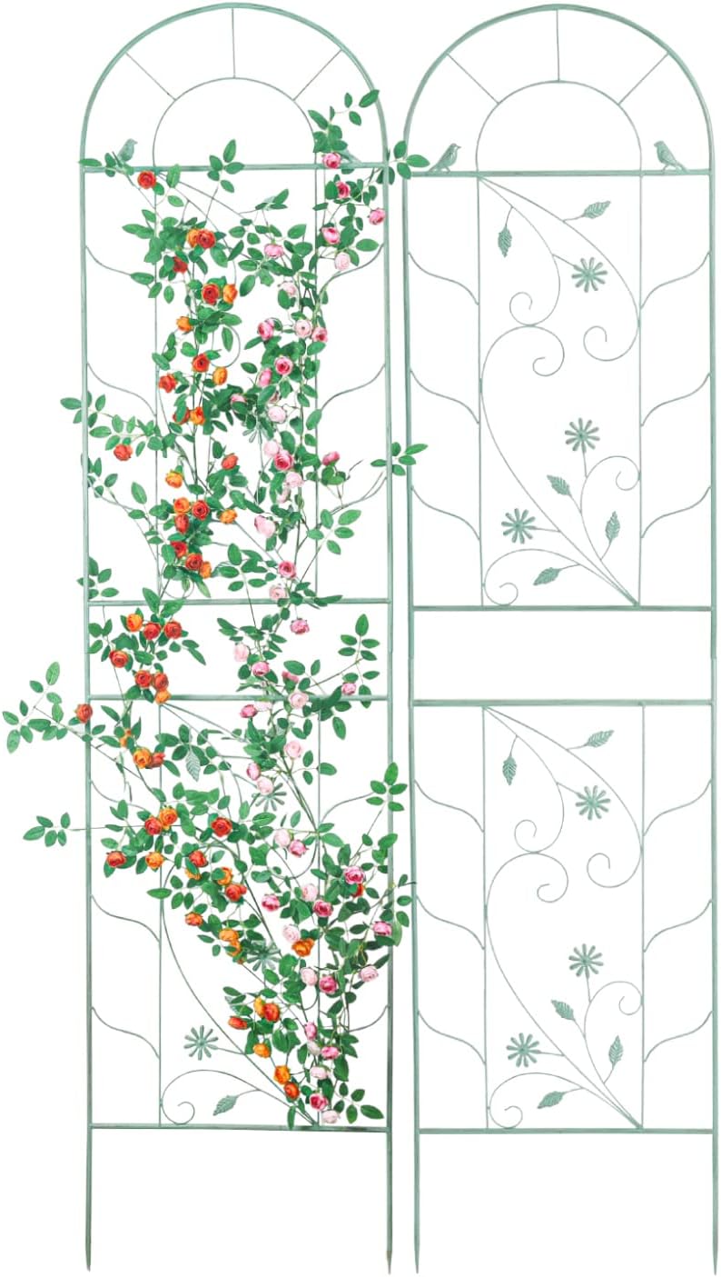 Sungmor Large Metal Garden Trellises for Climbing Plants - 82.5 Inch Tall & 2PC Green Pack - Beautiful Retro Style Metal Fence Trellis - Gardening Vines Plant Support for Flower Rose Climbing