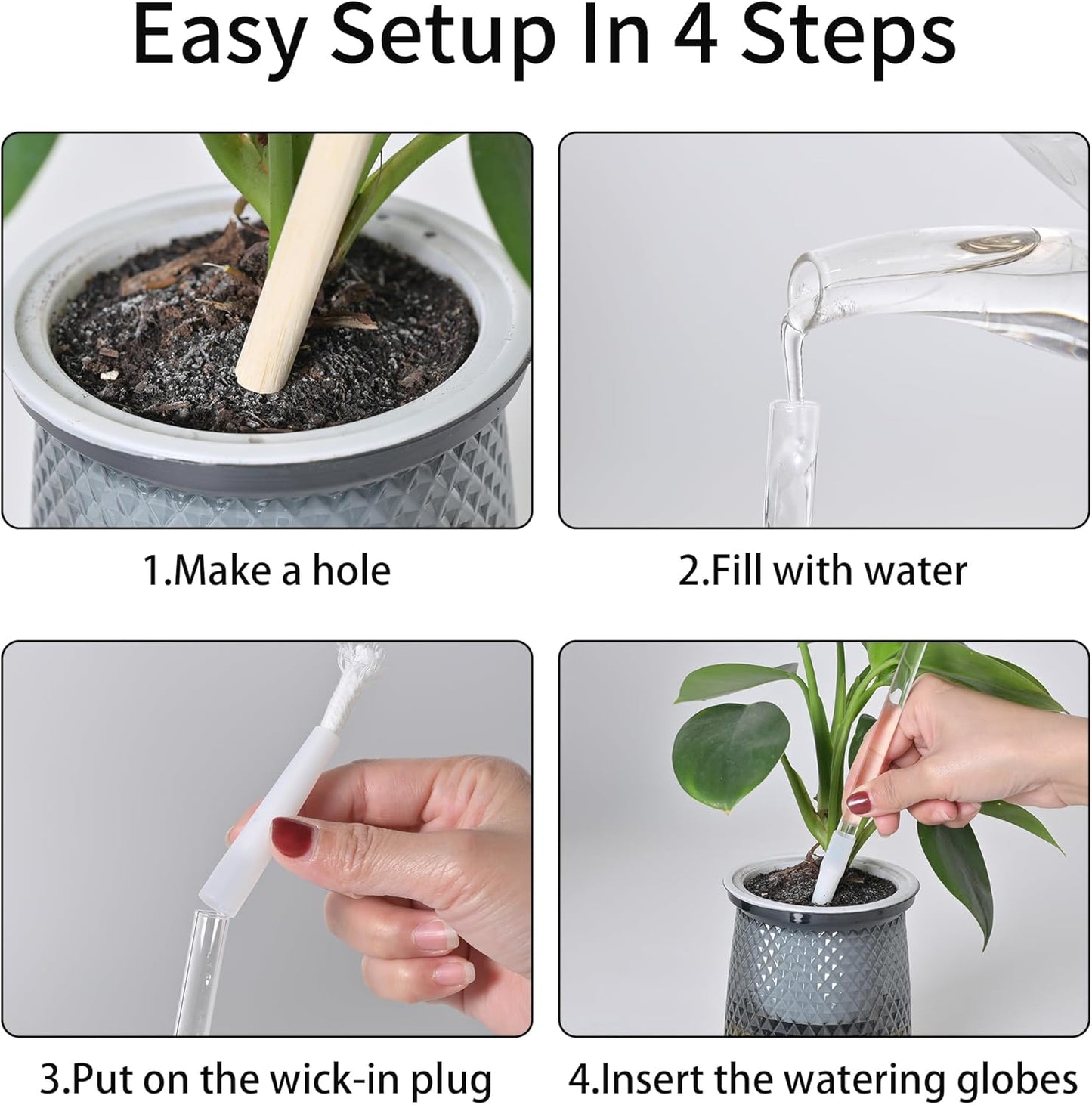 13oz Self Watering Globes (4 Pack),Large Glass Plant Water Bulbs for Vacation, Automatic Drip Irrigation,Iridescent Rainbow Watering Stakes for Indoor & Outdoor Plants (Up to 2 Weeks Hydration)