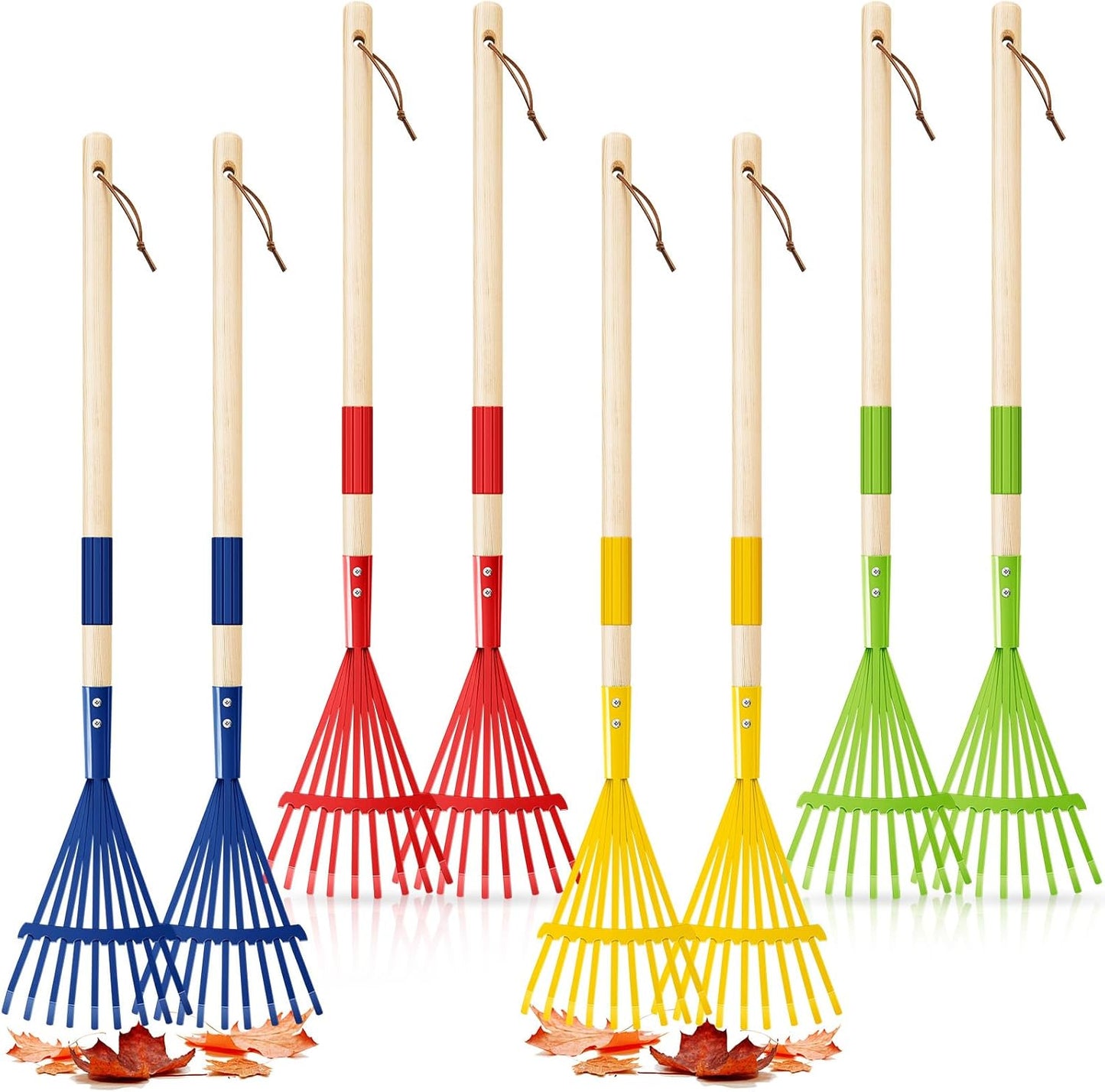Suclain 8 Pcs Mini Rakes with Hardwood Handle Small Rake for Gardening Yard Tools Multicolor 28'' Mini Rake for Leaves Lightweight for Garden Leaf Tools