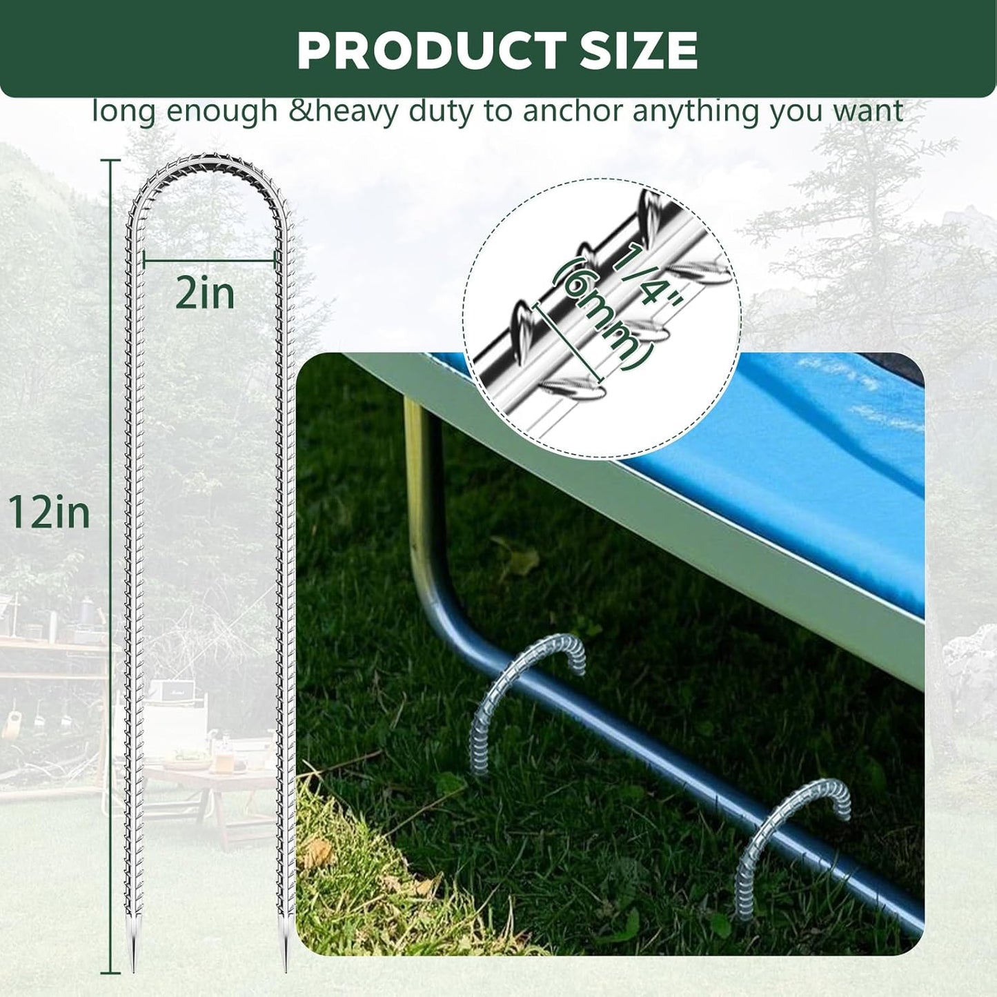 10 Pieces Trampoline Stakes Anchors High Wind Heavy Duty,U Shaped Garden Hooks Stakes for Ground,Trampoline Tie Downs Anchor Kit,Bounce Horseshoe House Stake,Rebar Camping Tent Stakes,12 Inch Long