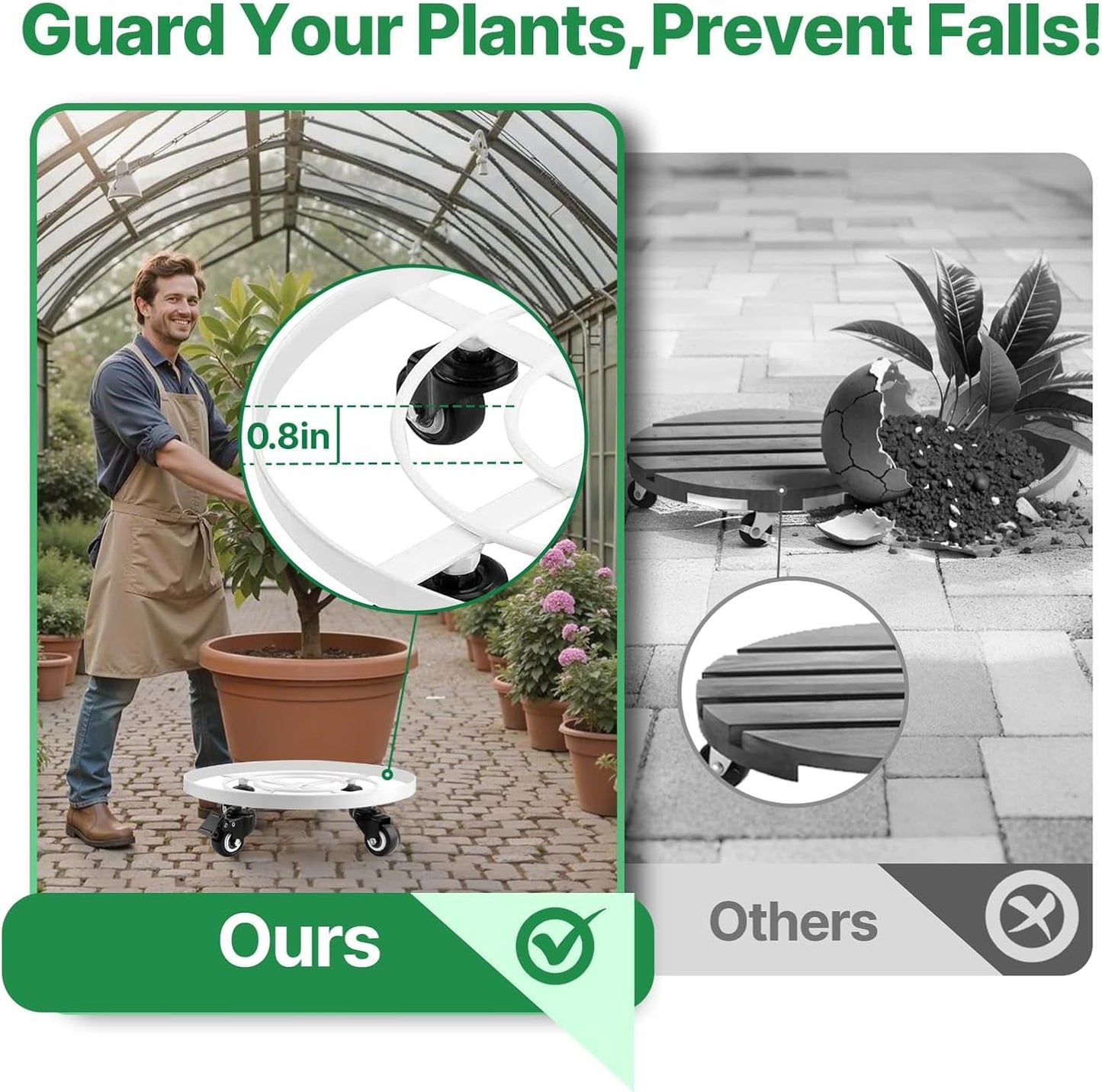 AMAGABELI GARDEN & HOME 2 Pack 14" Metal Plant Caddy with Wheels Heavy Duty Rolling Plant Stand Roller 440 lbs Capacity with 360°Lockable Wheel Pot Dolly Indoor Outdoor Plant Mover Trolley Casters