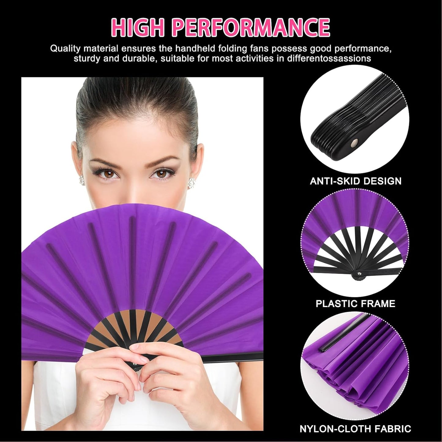 Blulu 4 Pcs 13 Inch Large Folding Hand Fans for Line Dancing Big Clapping Popping Raves Fans Bulk for Dancing Boots on The Ground Festival Party Decoration(Classic Style, Classic Color)