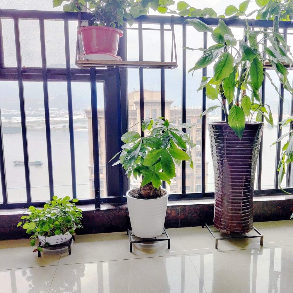 6" Small Metal Duty floor Potted Plant Stand Flower Pot Holder with Saucer Indoor Outdoor Rustproof Iron Garden Container Square Supports Rack for Planter ,2 Pack(back color )