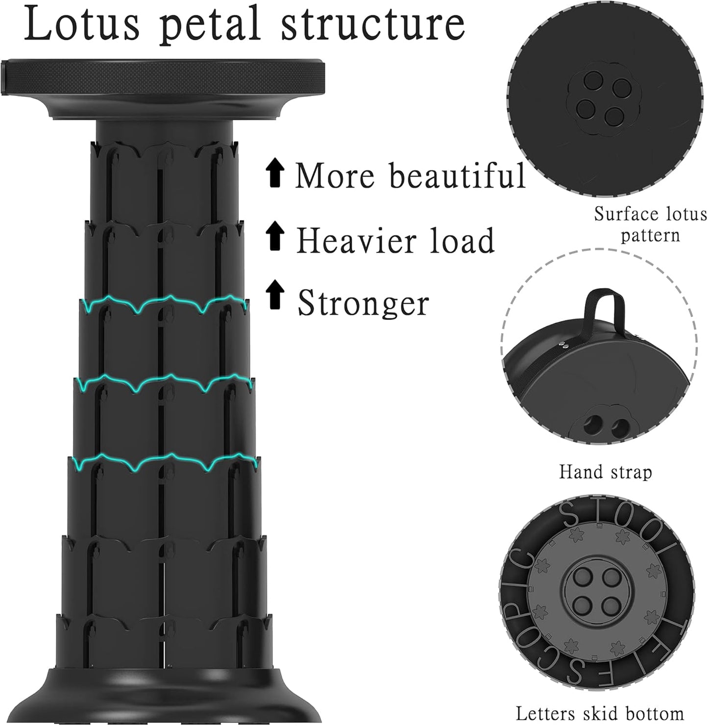 ALEVMOOM Upgraded 20.4" Portable Collapsible Folding Stool with Cushion Retractable Telescoping Stool for Adults Sturdy Capacity 550lbs Camping Chair for Outdoor Hiking Garden BBQ with Bag
