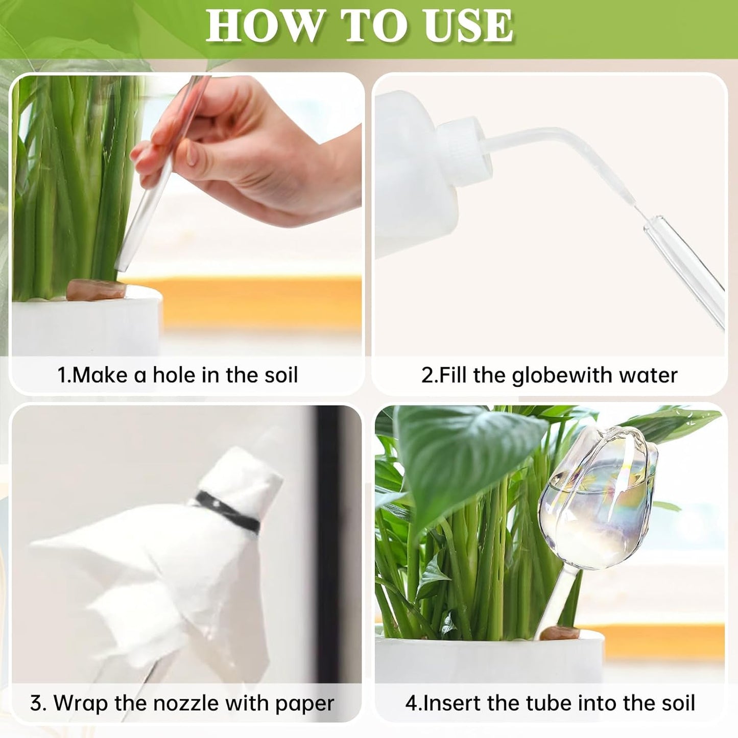 2Pcs Tulips Self Plant Watering Globes, Glass Self Watering Planter Insert, Automatic Plant Waterer Devices Indoor Outdoor (Transparent)