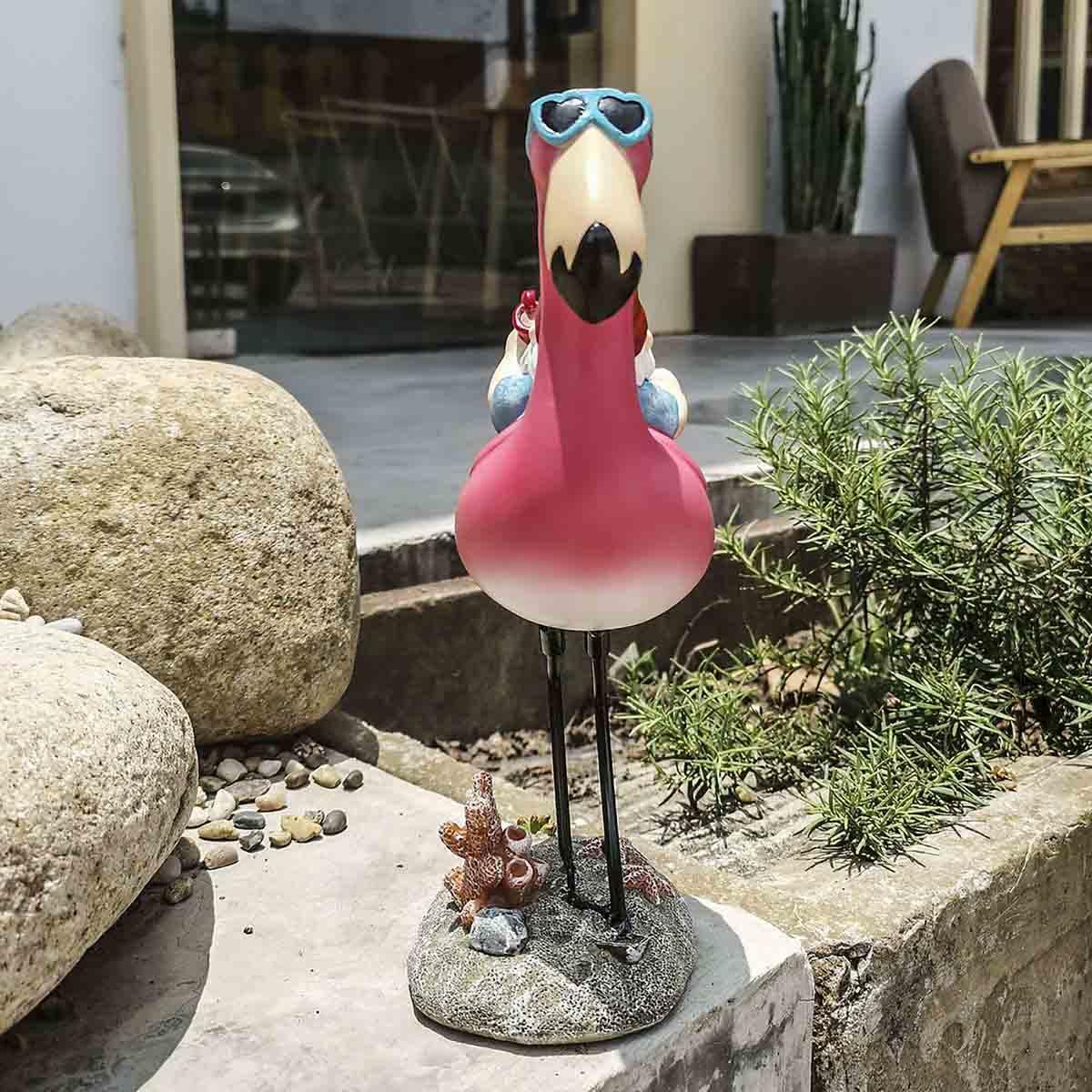 Gnome Garden Statue Funny Gnome Reclining on Flamingo Dwarf Figurines Resin Garden Gnomes Fall Decorations Outdoor for Patio Yard Lawn Porch Housewarming Ornament Gift
