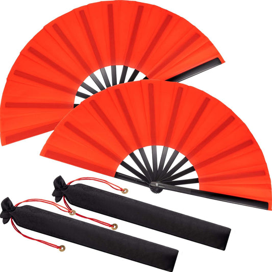 Maitys 2 Packs Large Clap Fans for Line Dancing Large Chinese Folding Hand Fans for Men and Women, Festival, Tai Ji, Kungfu, Martial Art, Gifts (Red)