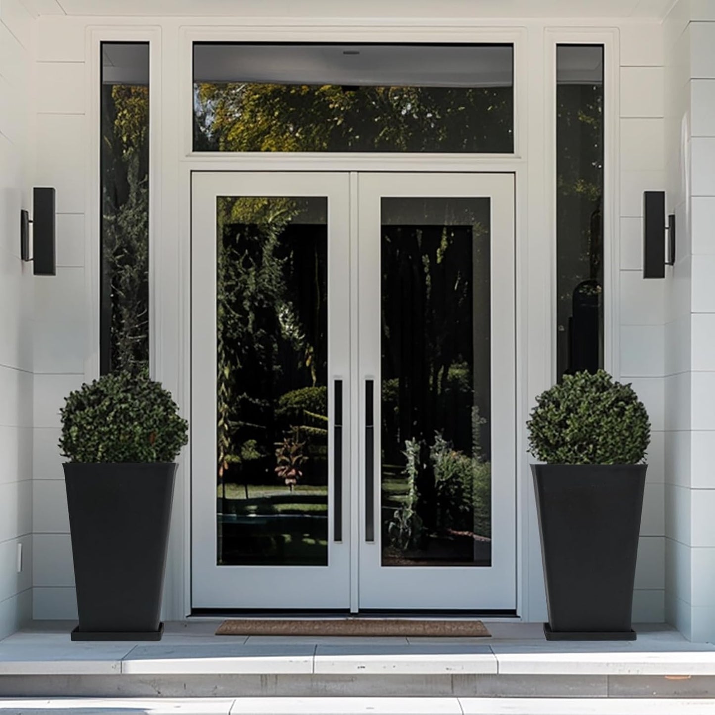 La Jolíe Muse Tall Planters 20 Inch, Flower Pot Pack 2, Patio Deck Indoor Outdoor Garden Tree Planters (Black)