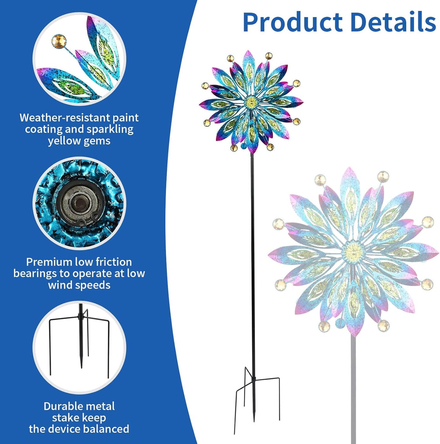 Wind Spinner for Yard and Garden Windmill Outdoor Metal Kinetic Wind Sculpture Dual Direction 360 Degrees Swivel for Yard Patio Lawn Decoration,61 Inch