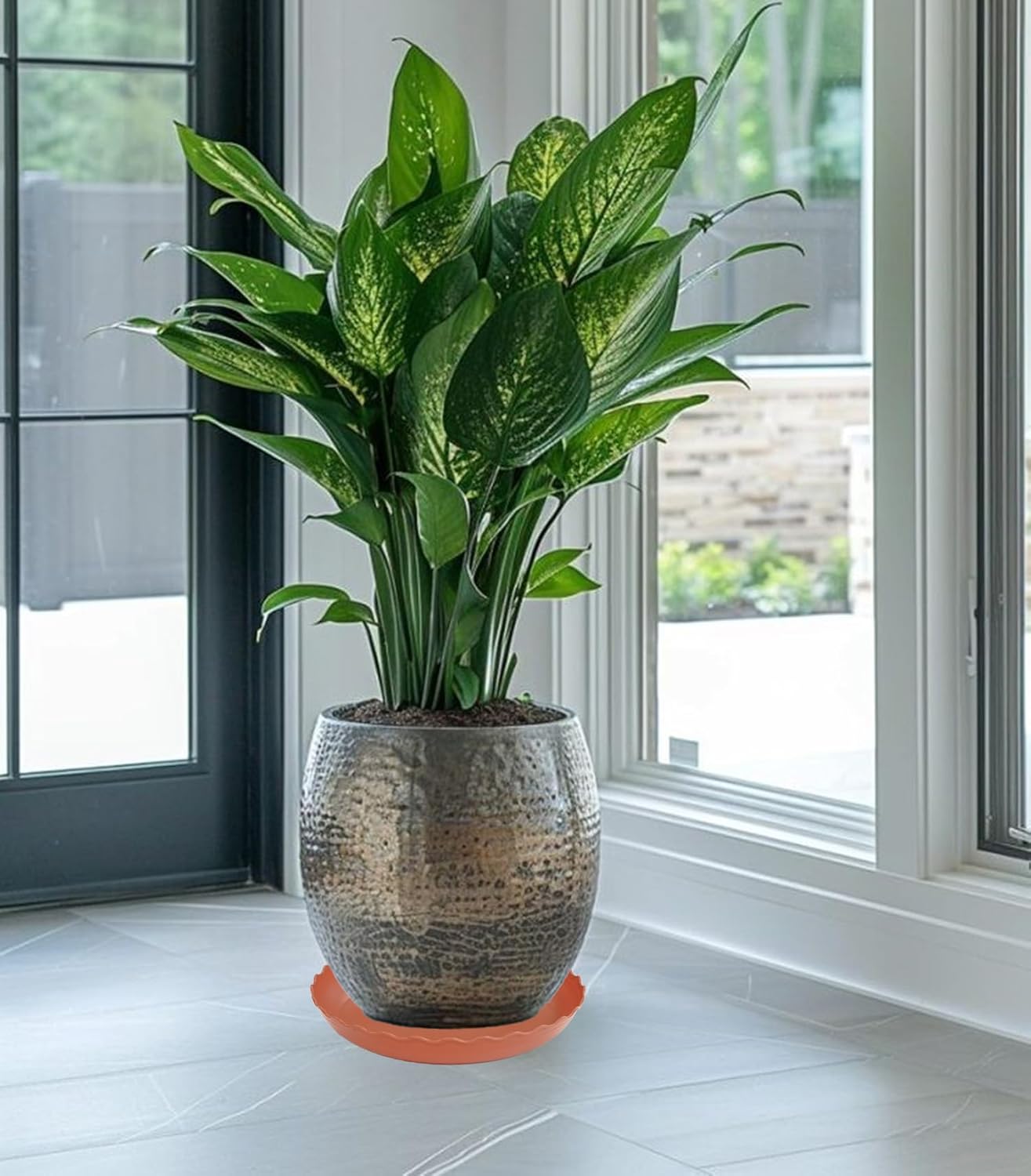 6 Pack Plant Saucer 8 inch, Heavy Duty Plastic Plant Water Tray, Planter Saucers, Flower Pot Tray Water Trays for Plant Pots (Terracotta)