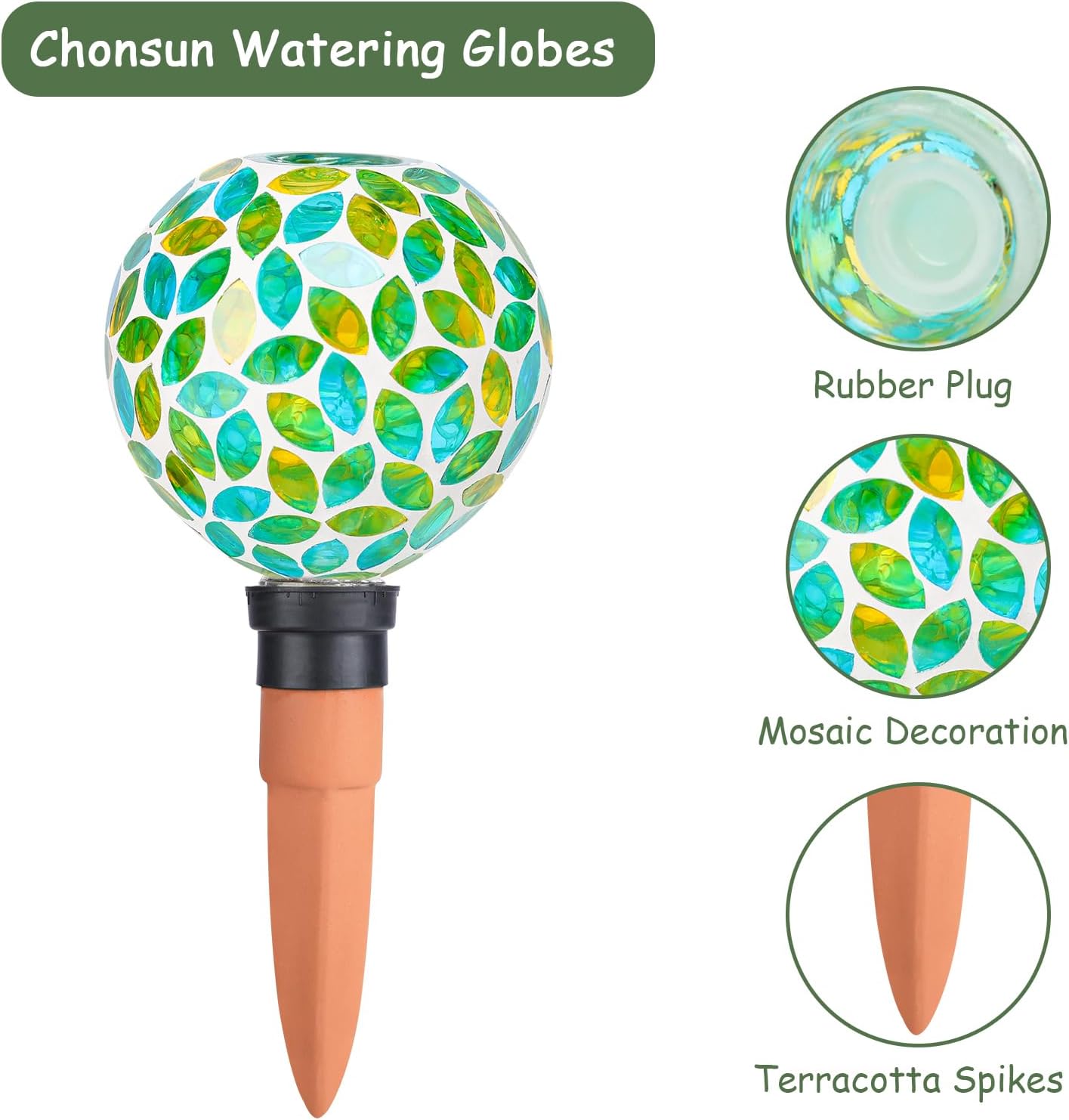 Plant Watering Globes Mosaic Self Watering Stakes 2 Pack Large Self Watering Planter Insert Automatic Watering Device Outdoor Indoor Decoration
