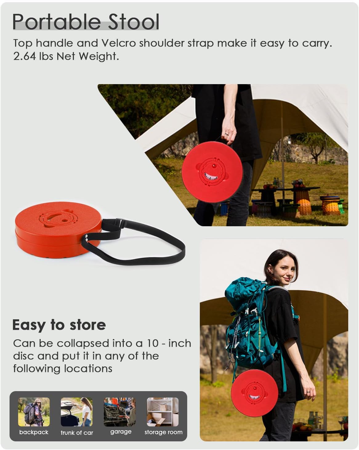 18-inch Heavy Duty Collapsible Stool - 800 lbs Capacity, 2.6 lbs Lightweight Portable Folding Stool for Camping, Travel, Music Festivals and Other Outdoor Events