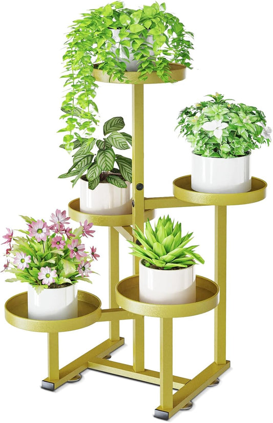 5 Tier Gold Plant Stand Indoor Outdoor, Corner Metal Tiered Plant Shelf for Multiple Plants, Flower Pot Holder Display Rack Shelf for Window Porch Garden Home Decor