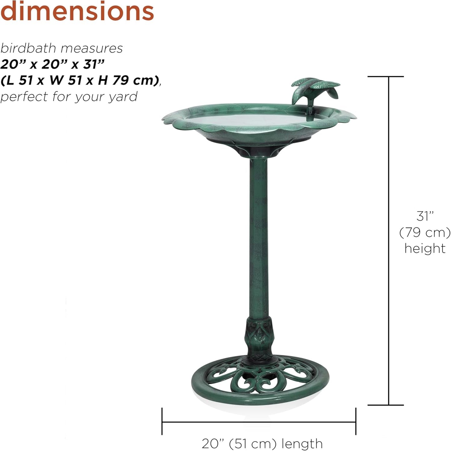 Alpine Corporation TEC114 31" Tall Outdoor Antique Flower Birdbath with Bird Decoration Yard Statue, Durable Polypropylene Construction for Patio, Deck, or Yard