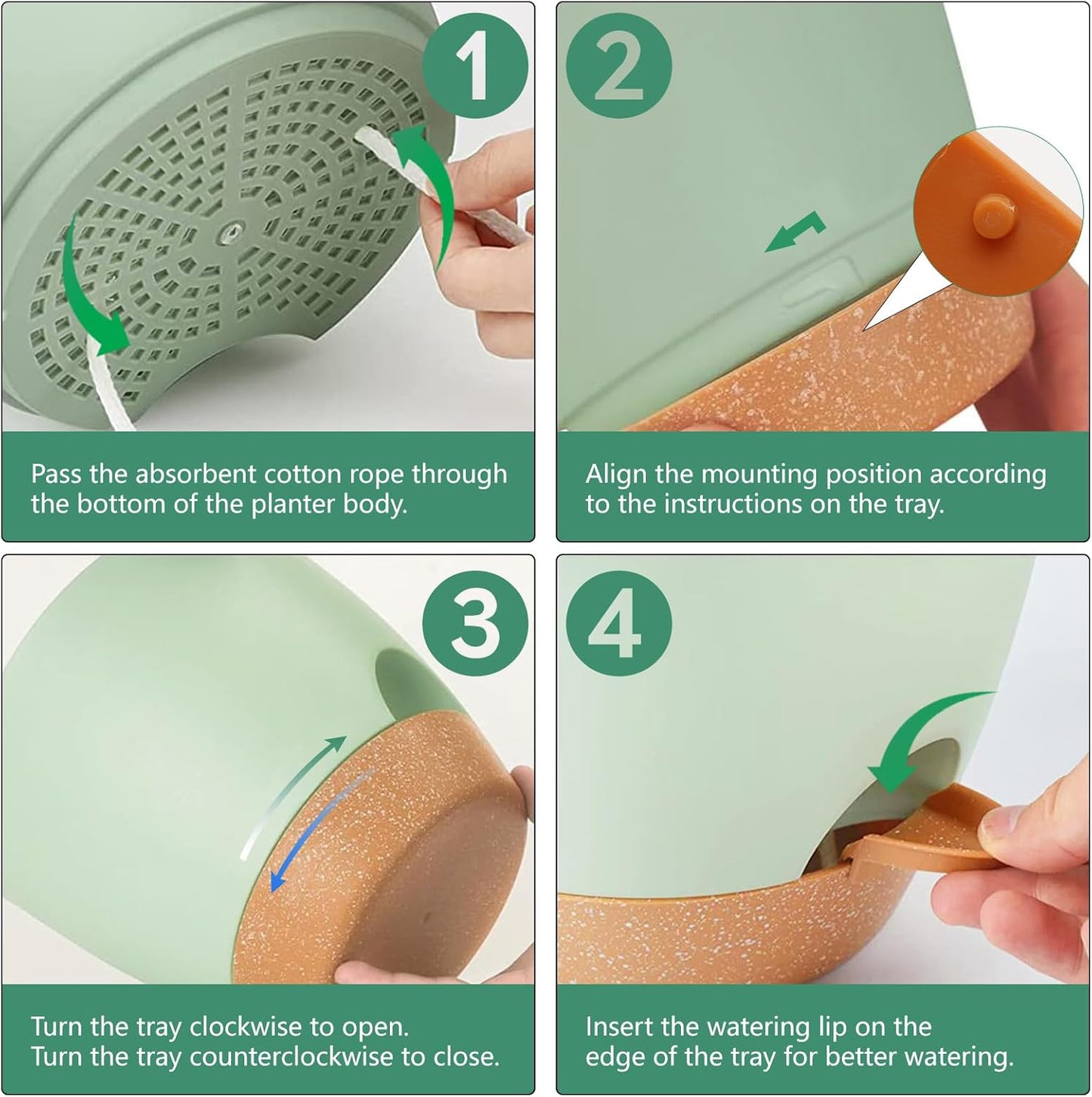 Indoor Pot For Plants 3 Pack 12/10/9 Inch Self Watering Pot For Lazy People,Self Watering Pots For Indoor Plants,Outdoor Pots For Succulent, African violets And Cactus Green Plastic Flower Pots