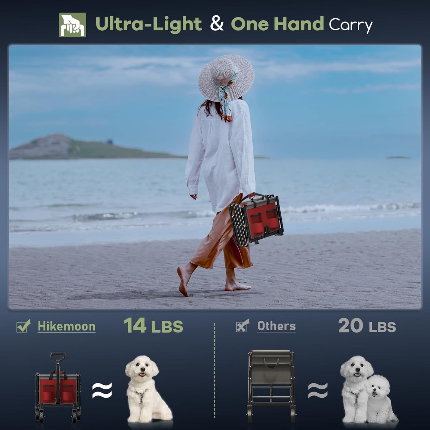 34'' Extra Long Collapsible Wagons Carts Foldable, 360LBS Heavy Duty Folding Beach Wagon with Wheels, Portable Utility Outdoor Cart for Grocery, Garden, Sports, Camping, Red & Grey