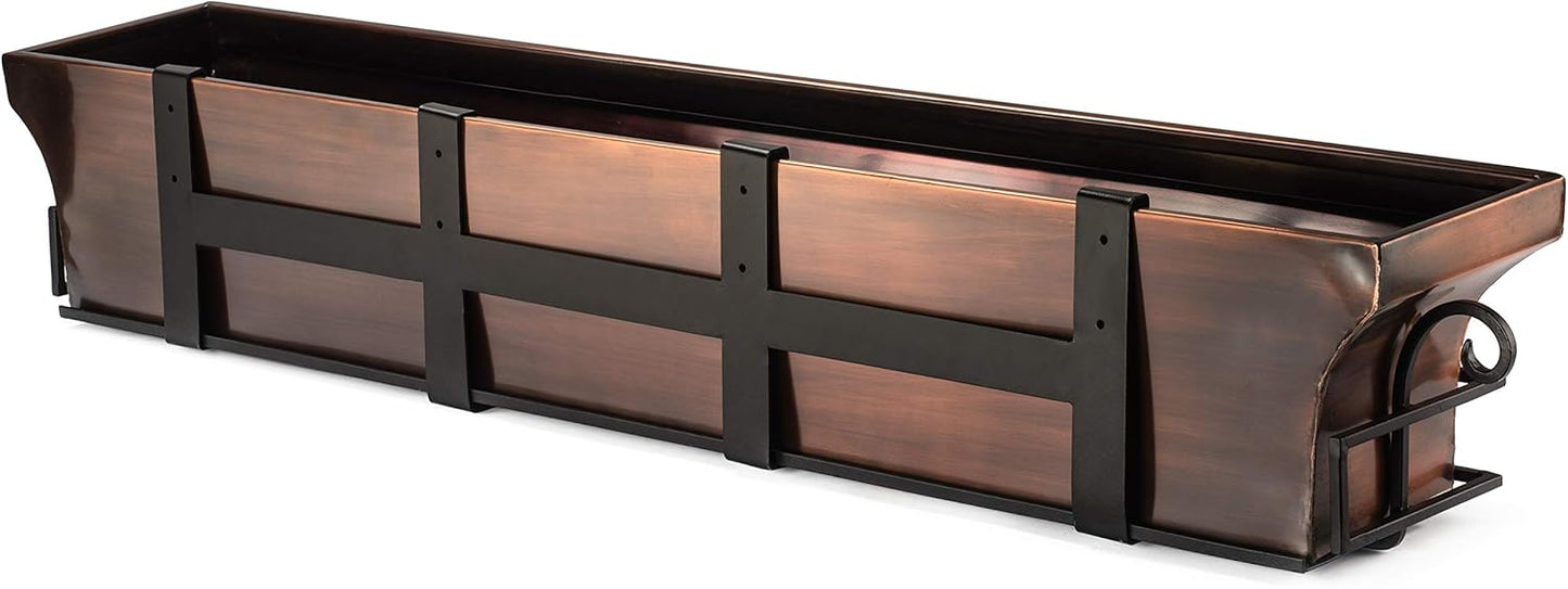 H Potter Window Planter Box Copper Outdoor Flower Plant Container for Windows Attach to House Deck Balcony Long Rectangular Shape 48 Inch Length GAR514B
