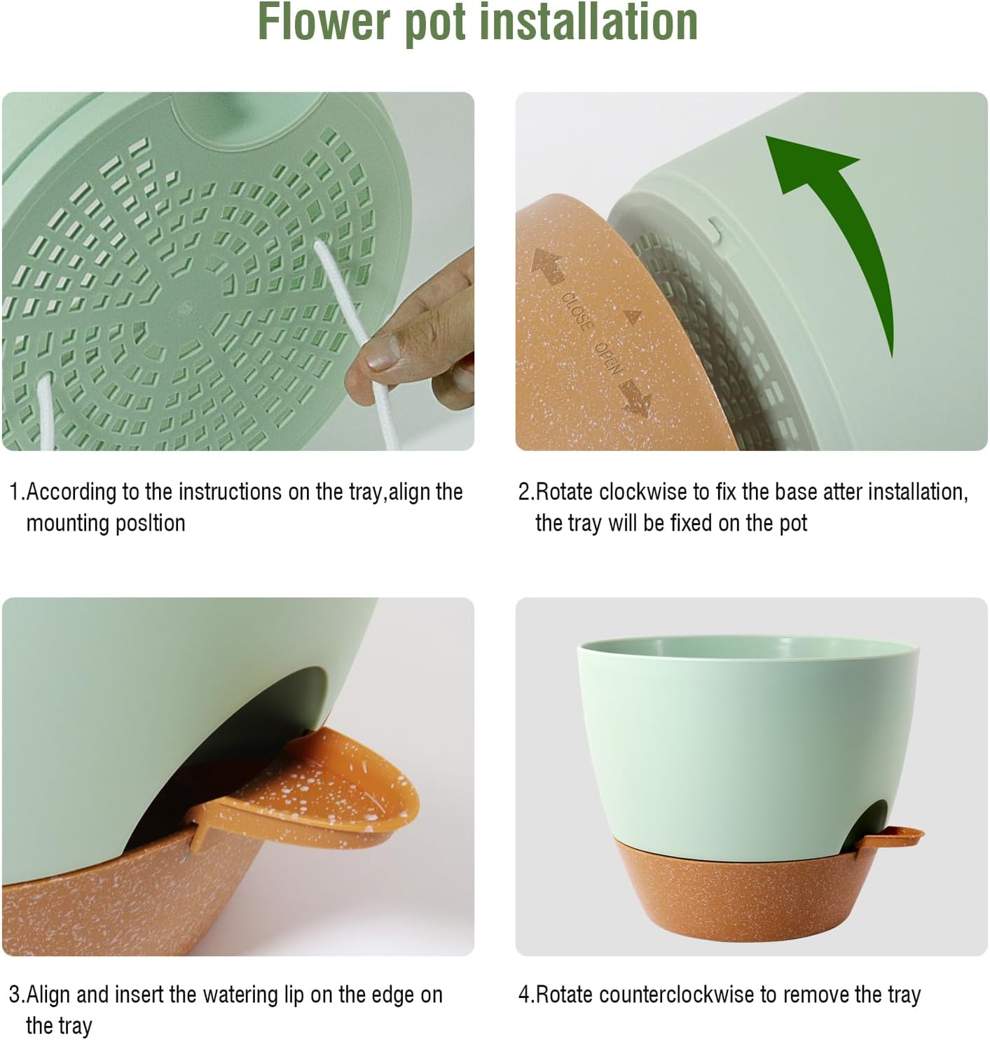 12 inch Large Self Watering Pots, Flower Plant Pots with Drainage Holes for Indoor Outdoor Garden Plants, Plastic Planters with Removable Deep Reservoir, Green with Brown