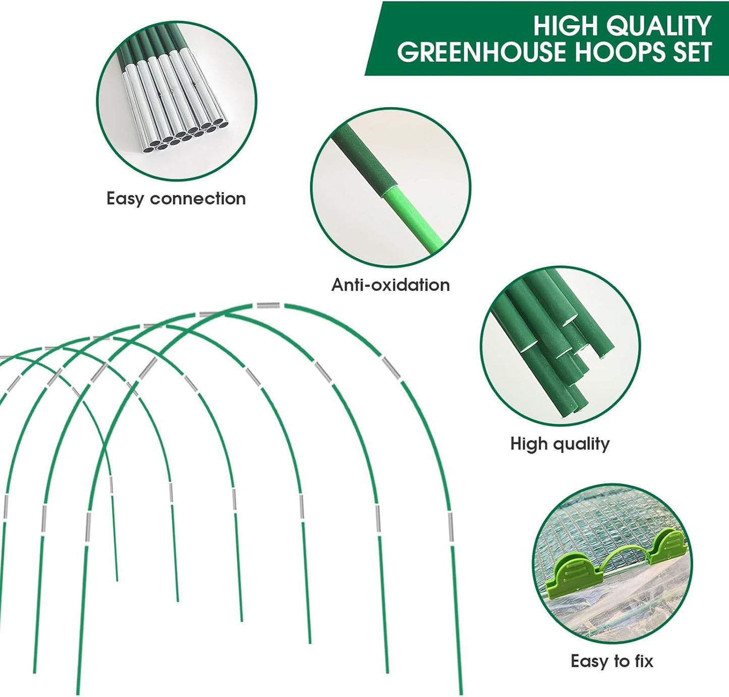 72pcs Garden Hoops for Raised Bed, 12 Sets of 8FT Long Greenhouse Hoops Grow Tunnel, Rust-Free Fiberglass Support Hoops Frame for Netting, DIY Plant Support Garden Stakes for Row Cover