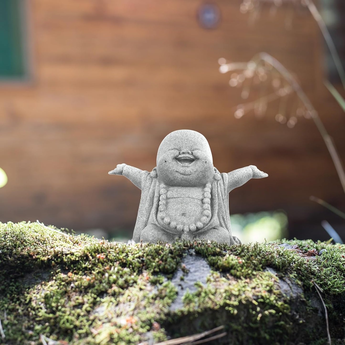 Buddha Sandstone Statues, Zen Monk Praying Statue Sculptures Ornament for Wealth Good Luck Feng Shui Decor Home Office Car Decoration(Laughing Buddha)