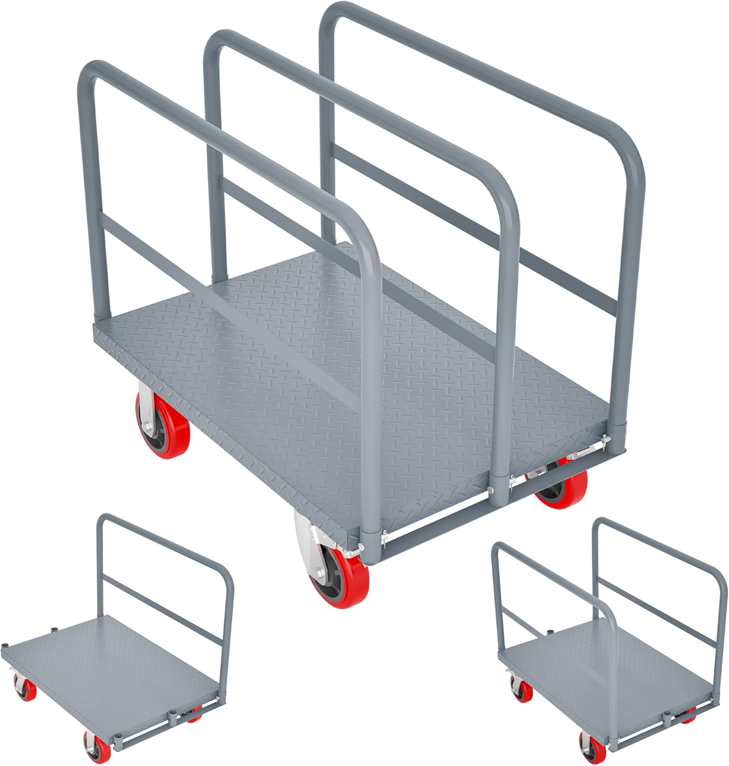 2 in 1 Panel Truck, 2000 LBS Panel Dolly Cart with 6" Swivel Casters and 36" x 24" Deck, Heavy-Duty Drywall Sheet Cart, Handling Wall Panel, Lumber for Garage, Warehouse (9.47 in (3 Side Handrails))
