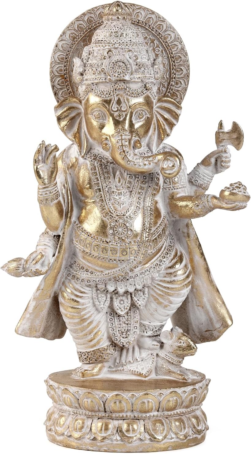 Gold Lord Ganesha Statues- Hindu Elephant God Statue Resin Sculpture Indian Ganesh Buddha Figurine Handmade Gift Decoration Ornaments for Home, Garden, Car