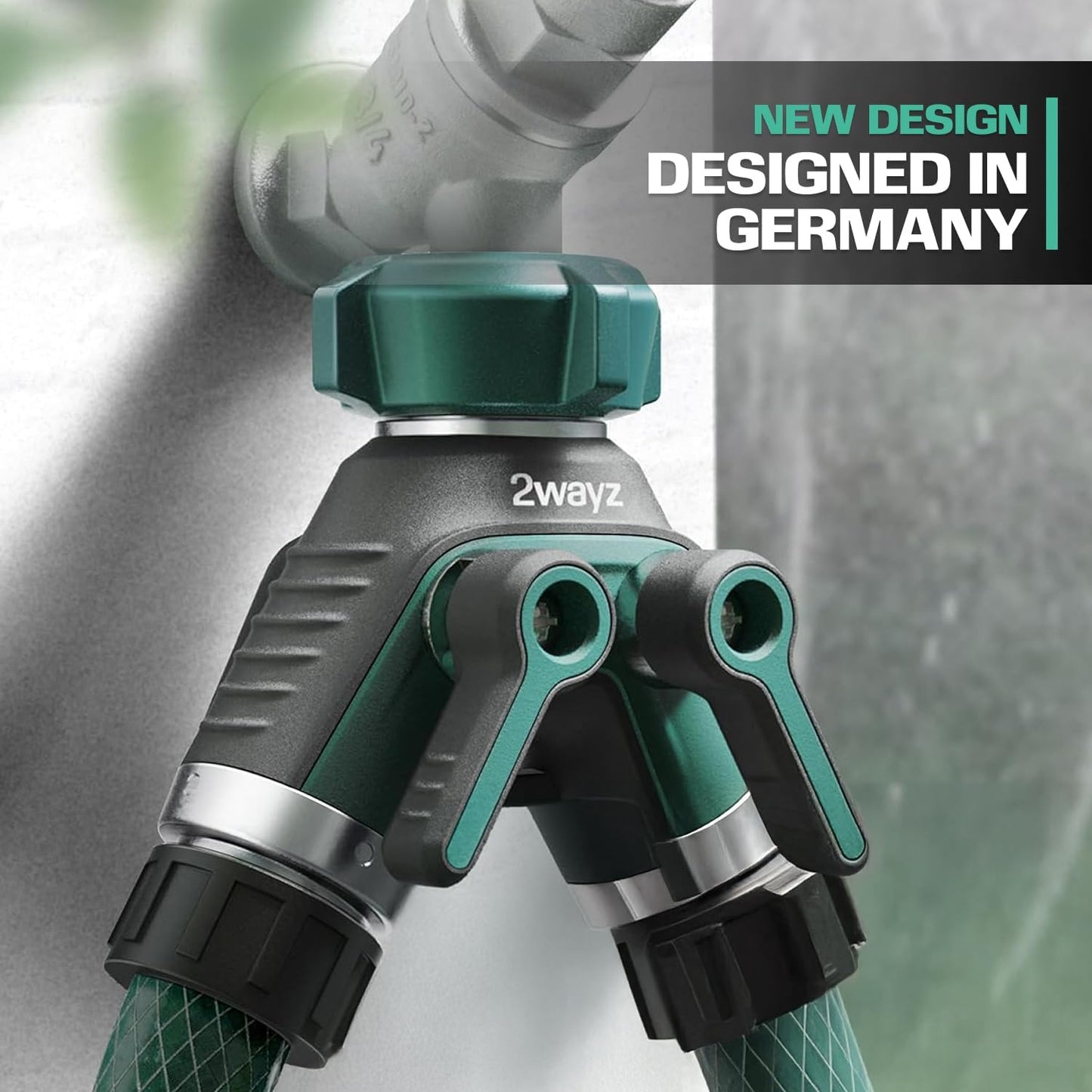 2WAYZ Dual Outlet Water Hose Splitter - Heavy-Duty Brass Y Connector, 360° Rotation, Easy Installation, Leak-Proof Design with Spigot Extender - Ideal for Garden, Washing Machines, Outdoor Faucets