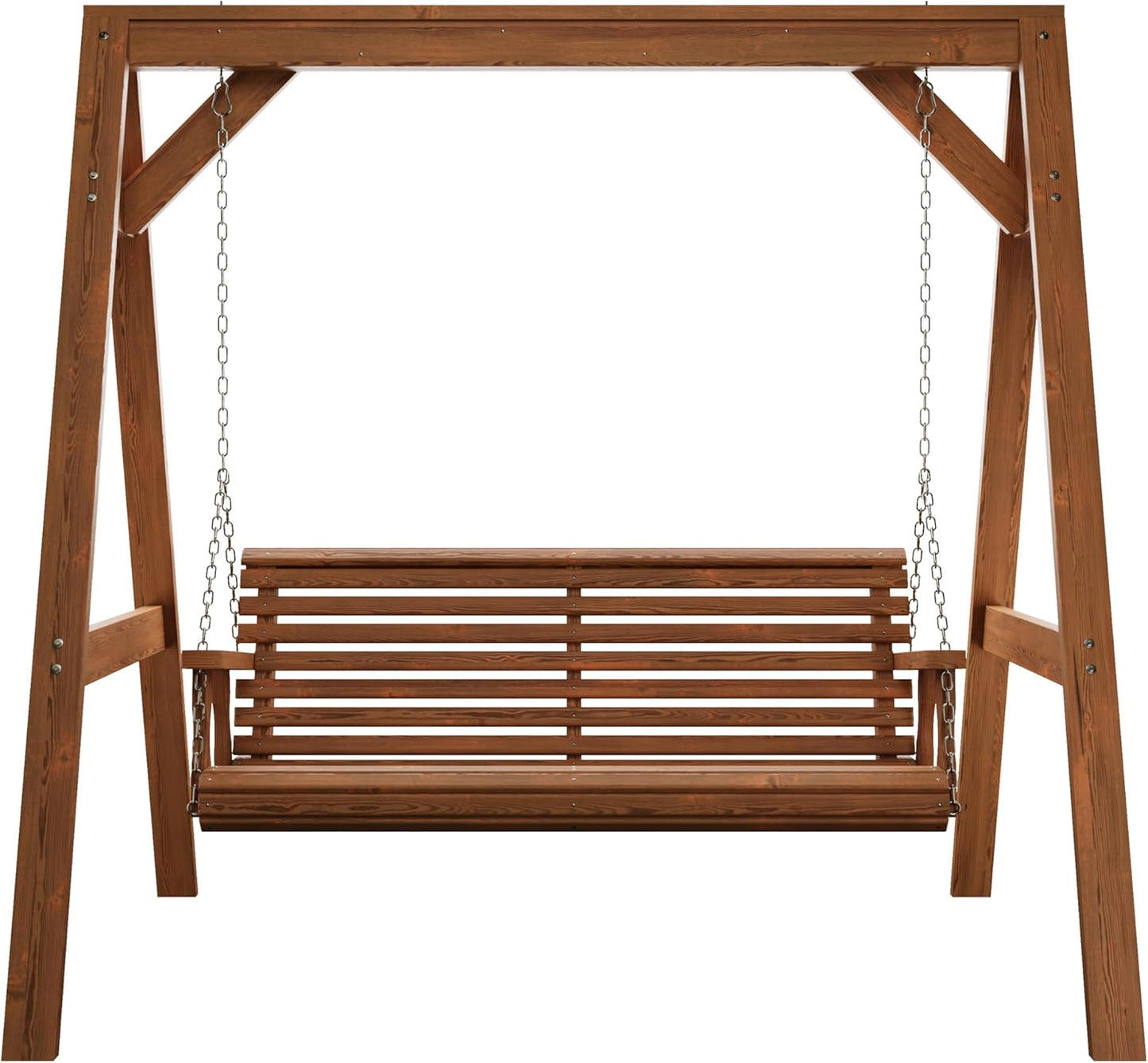 Amish Casual 5 Foot Roll Back Swing with A-Frame Stand in Oak - Freestanding Wood Porch Swing for Patio, Yard or Garden