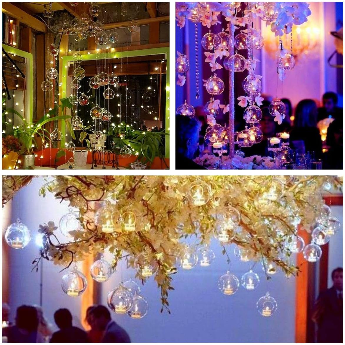 18 Pcs Clear Hanging Glass Candle Holder Decorative Hanging Chandeliers, 3.15"/8cm Led Light Candleholders Mini Home Decor Planters, Small Plant Terrarium Globes for Garden Wedding Party Decoration