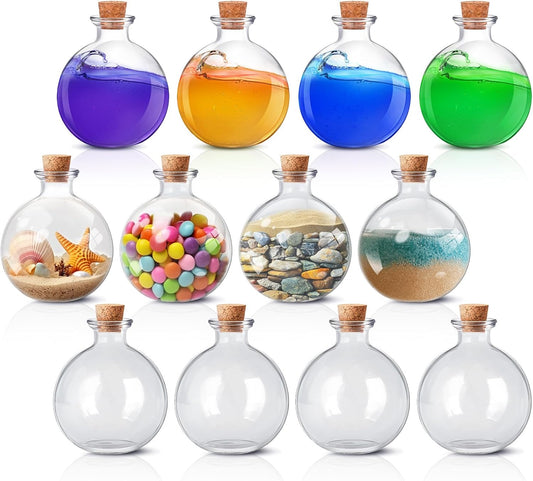 Tessco for you 12 Pcs Potion Bottles Round Glass Clear Potion Jars 8.5 oz Spherical Decorative Witch Bottles Wizard Stuff for Liquor Halloween Decoration DIY Art Crafts Gift (Classic)