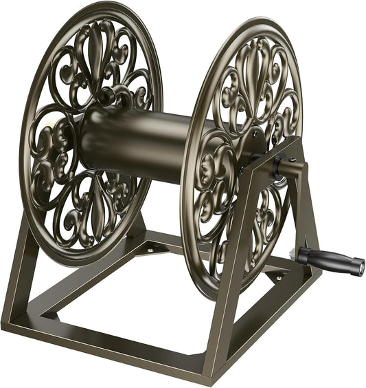 GOFORWILD Garden Wall/Floor Mount Hose Reel, Decorative Hose Reel, Garden Heavy-Duty Water Hose Holder Winder, Holds 200-Feet of 5/8-Inch Hose