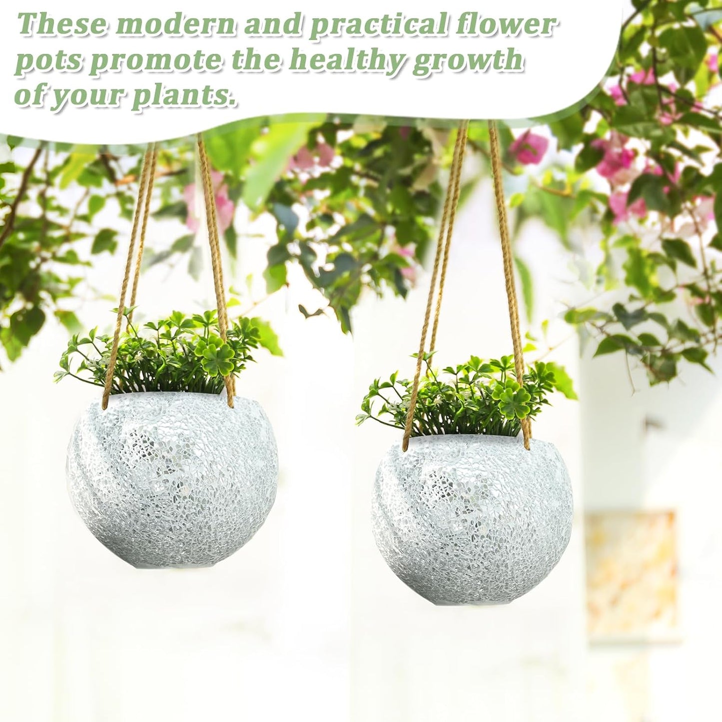 Hanging Planter Mosaic Garden Pot Small Flower Pot for Indoor Plant Disco Ball Hanging Planter with Drainage Sliver