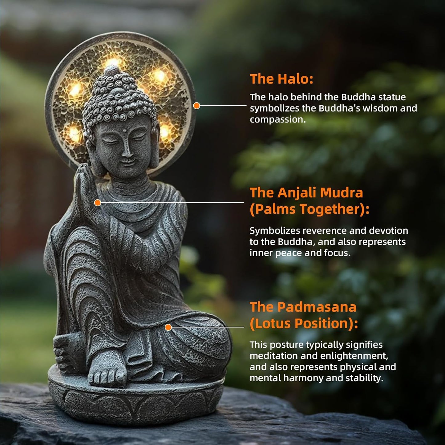 Solar Buddha Statue Outdoor Buddha Statues for Garden, 11.6in,for Home Budha,Zen Garden Decor Outdoor Zen Light,Gardening Gifts,Yard Decor,Yard Art