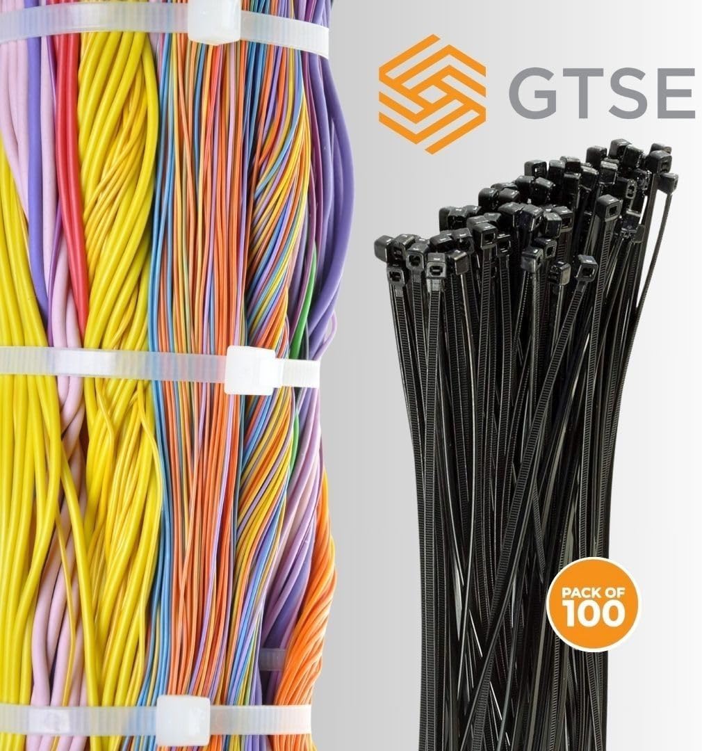 GTSE 11 Inch Black Zip Ties, 100 Pack, 40lb Strength, UV Resistant Long Nylon Cable Ties, Self-Locking 11" Tie Wraps