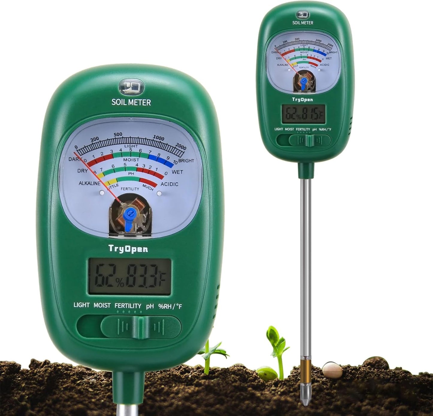 7-in-one Soil Test Kit, Soil Moisture Meter/Soil ph Meter/Fertility Soil Tester, Soil Hygrometer for Garden, Farm, Plant, Outdoor, Indoor, Lawn Care Moisture Meter for Hous Plants (No Battery Needed)
