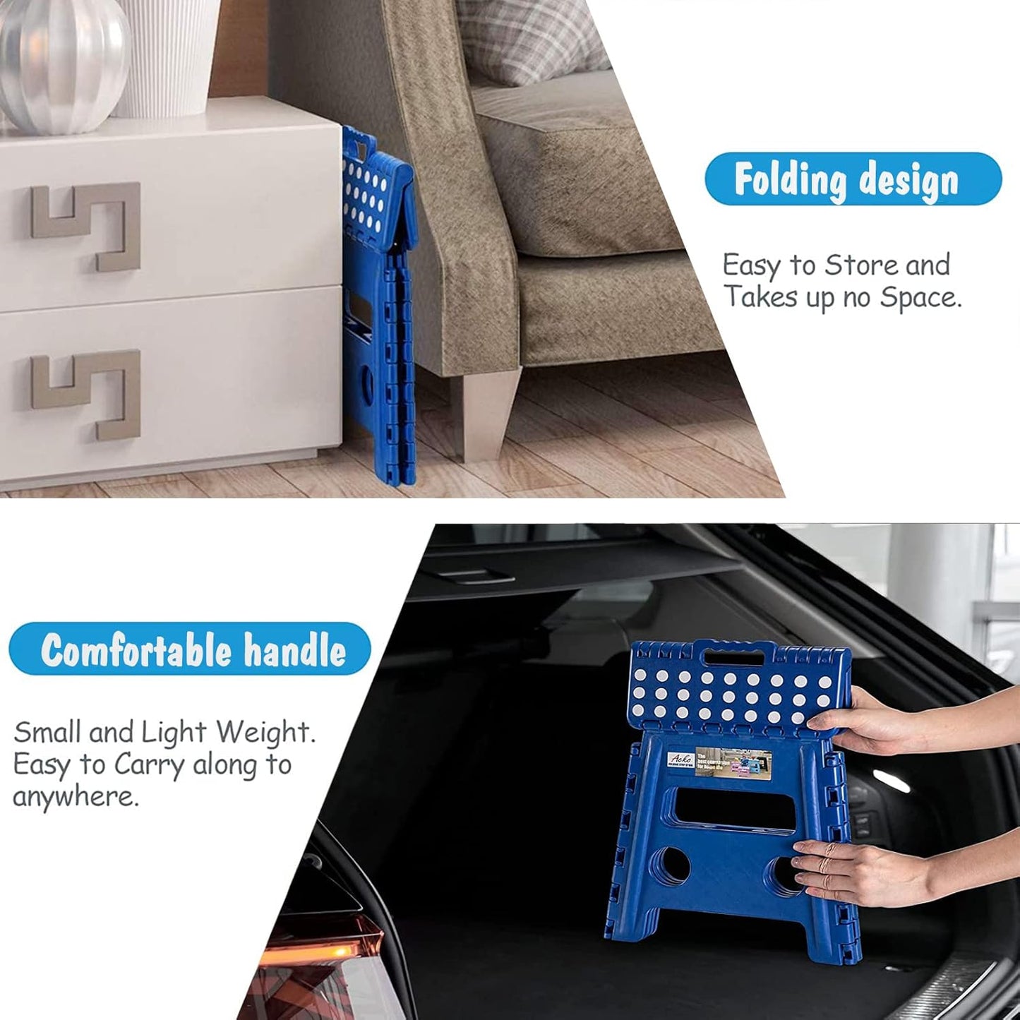 ACKO Folding Step Stool -13 inch Height Premium Heavy Duty Foldable Stool for Kids and Adults, Kitchen Garden Bathroom Stepping Stool