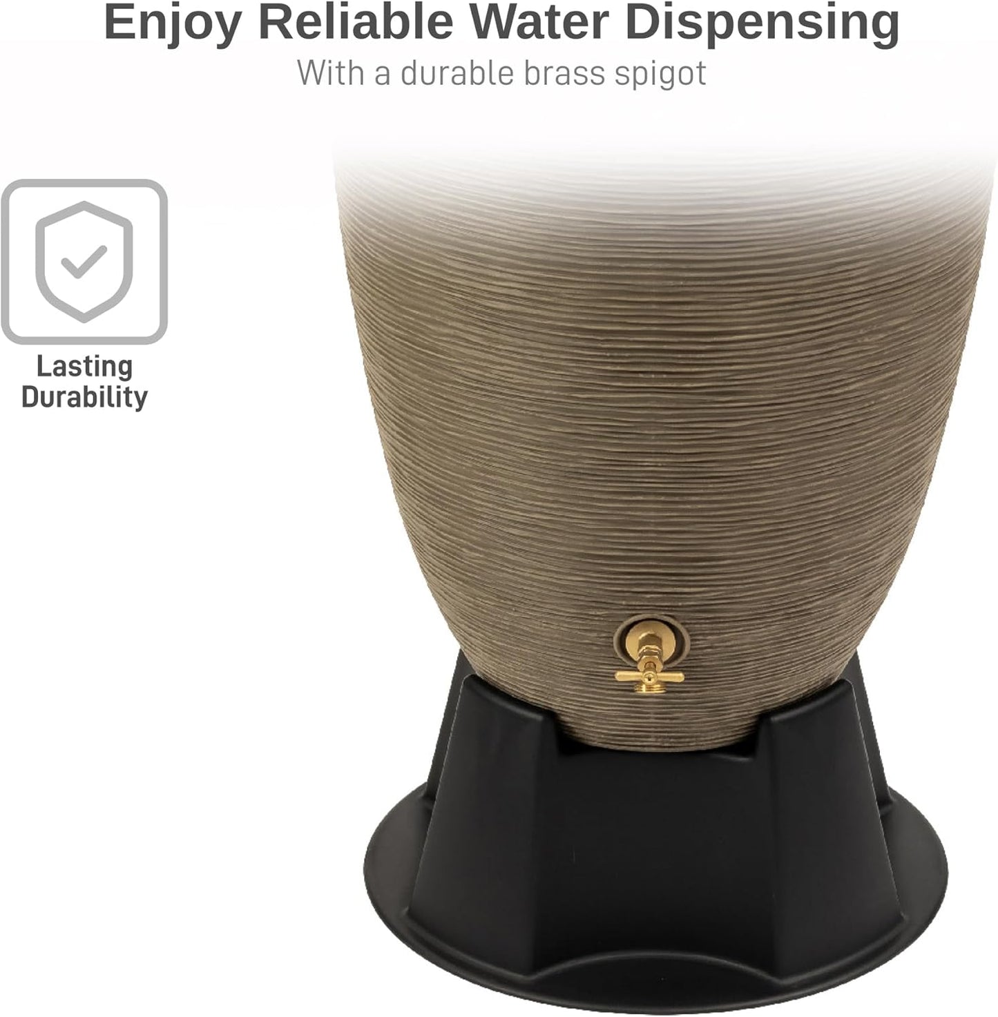 50-Gallon Newport Rain Barrel with Stand and Removable Lid, Sandstone Color